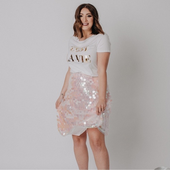 Eva Franco sold at Anthropology adorable pink chunky sequin skirt Brand NEW! - Picture 2 of 12